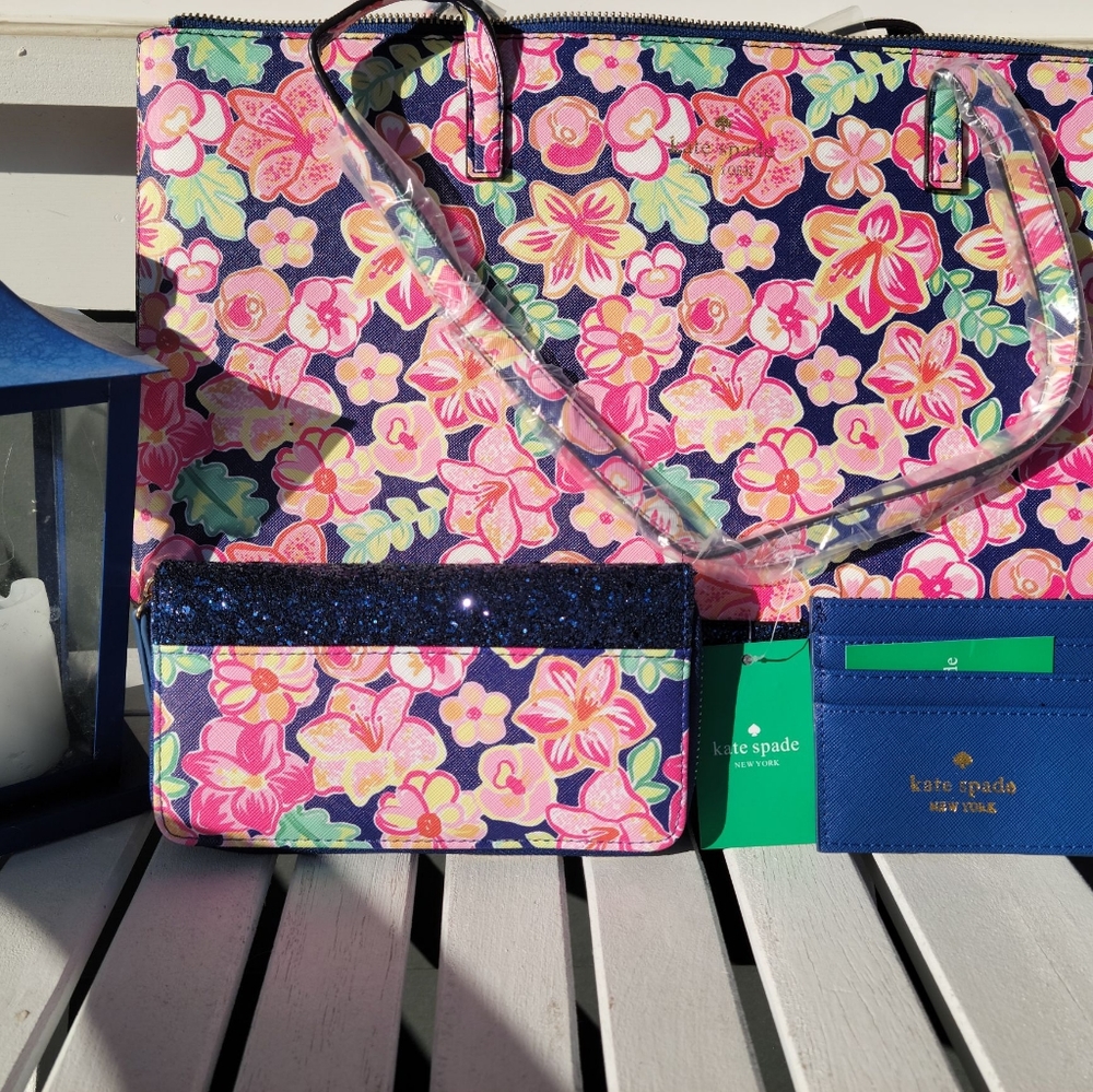 Kate Spade Floral 3 Piece Purse Set with Glitter